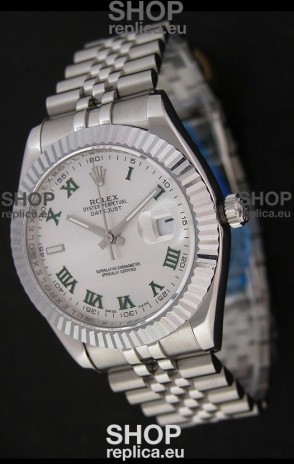 Rolex DateJust Swiss Replica Watch in Green Roman Hour Markers