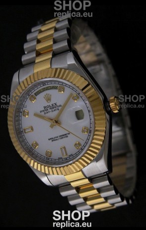 Rolex Day Date Just swiss Replica Two Tone Gold Watch in White Dial
