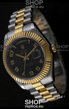 Rolex Datejust Japanese Replica Two Tone Yellow Gold Watch in Black Dial