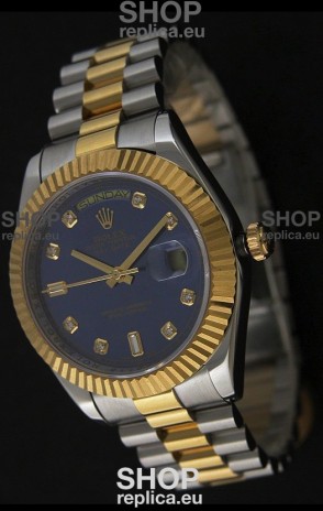 Rolex Day Date Just Japanese Replica Two Tone Gold Watch in Light Blue Dial 