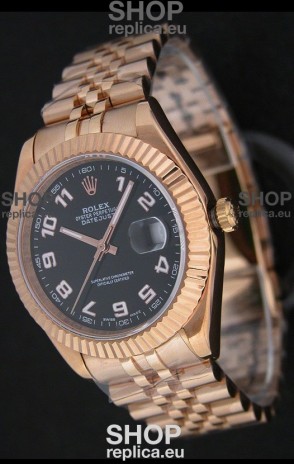 Rolex Datejust Japanese Replica Rose Gold Watch in Black Dial