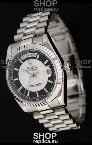 Rolex Day Date Just Japanese Replica Watch in Black & White Dial