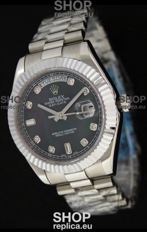 Rolex Oyster Perpetual Day Date Japanese Replica Watch in Black Mother of Pearl Dial