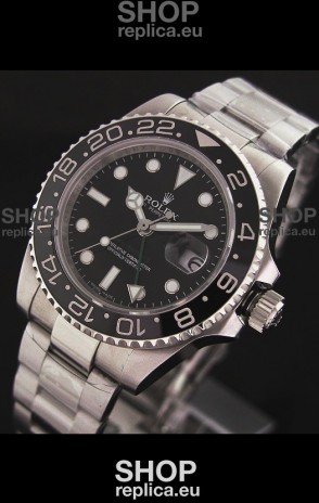 Rolex GMT Master II Swiss Replica Steel Watch in Black Dial