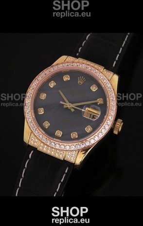 Rolex DateJust Japanese Mens Replica Yellow Gold Watch in Colorful Mother of Pearl Dial