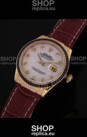 Rolex DateJust Japanese Mens Replica Yellow Gold Watch in Diamond Markers