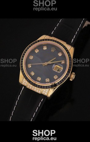 Rolex DateJust Japanese Mens Replica Yellow Gold Watch in Diamond Markers