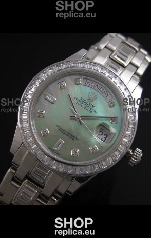 Rolex Oyster Perpetual Day Date Japanese Replica Watch in Green Mother of Pearl Dial 