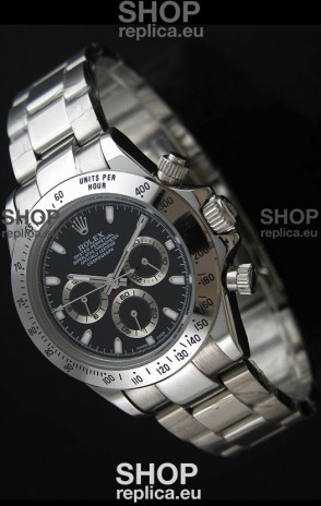 Rolex Daytona Japanese Replica Steel Watch in Black Dial