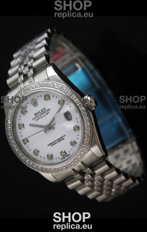 Rolex DateJust Japanese Mens Replica Silver Watch in Diamond Markers