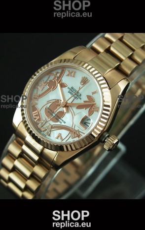 Rolex Oyster Perpetual Date Just Lady Swiss Rose Gold Watch in Pearl White Dial