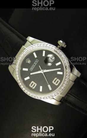 Rolex Replica Datejust Swiss Replica Watch - 37MM - Black Dial/Strap