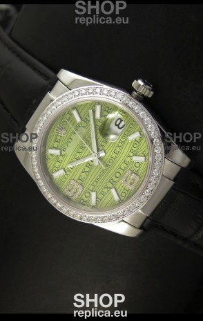 Rolex Replica Datejust Swiss Replica Watch - 37MM - Black Strap Green Dial
