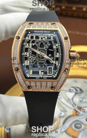 Richard Mille RM67-01 Extra-Flat Rose Gold Diamonds Studded Super Clone Watch 
