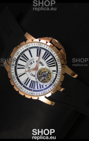 Roger Dubuis Excalibur Tourbillon Watch - Rose Gold Plating White Dial