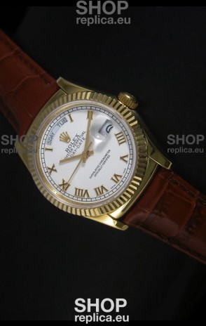Rolex Day Date 36MM Yellow Gold Swiss Replica Watch - White Dial