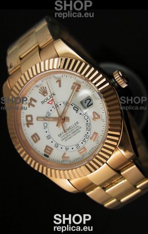 Rolex Sky-Dweller 18K Rose Gold Watch in White Dial Arabic Numerals