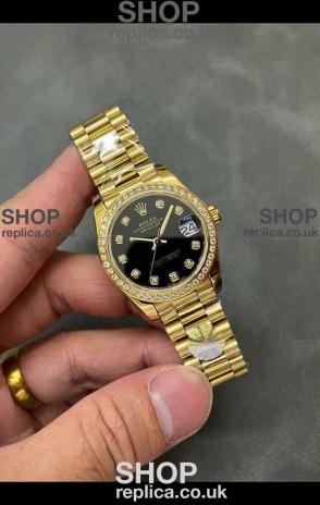Rolex Datejust Ladies 28MM Black Dial Yellow Gold Super Clone Watch 