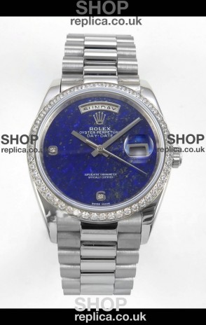 Rolex Day Date Blue Lapis Dial Diamonds Bezel 36MM Swiss Replica Watch 