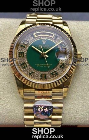 Rolex Day Date 118238 Yellow Gold Diamonds Dial Super Clone Watch 