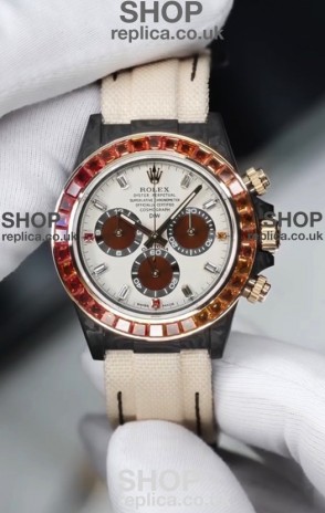 Rolex Daytona DiW Carbon Casing Rainbow Sapphires Super Clone Watch 