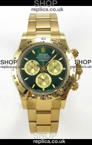 Rolex Daytona 126508 Yellow Gold Green Dial FREE SPRUNG Super Clone Watch 