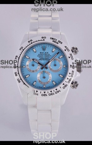 Rolex Daytona AET White Ceramic Blue Dial 4130 Movment Super Clone Watch 
