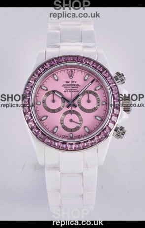 Rolex Daytona AET White Ceramic Pink Dial 4130 Movment Super Clone Watch 