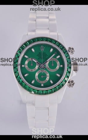 Rolex Daytona AET White Ceramic Green Dial 4130 Movment Super Clone Watch 