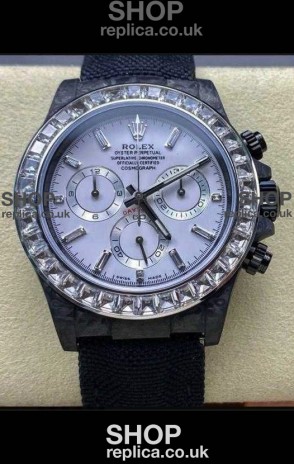 Rolex Daytona Black Carbon Fiber White Dial Nylon Strap Super Clone Watch 