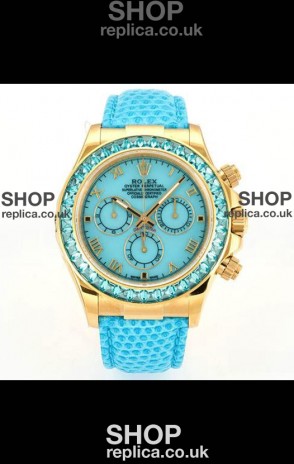 Rolex Daytona 116568 Yellow Gold 4801 Movement Sapphires Blue Dial Super Clone Watch 