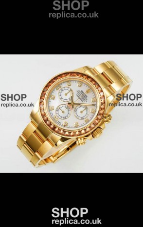 Rolex Daytona 116519 Yellow Gold Pearl Dial Super Clone Watch 
