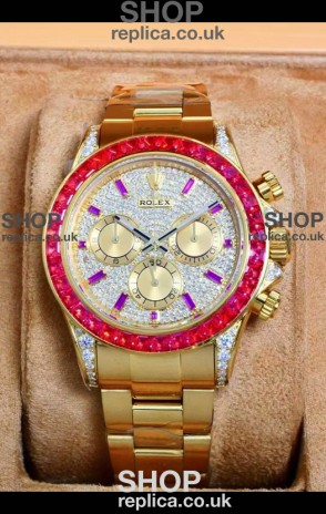 Rolex Daytona 116568 Rose Gold Moissanites Paved Dial Super Clone Watch 