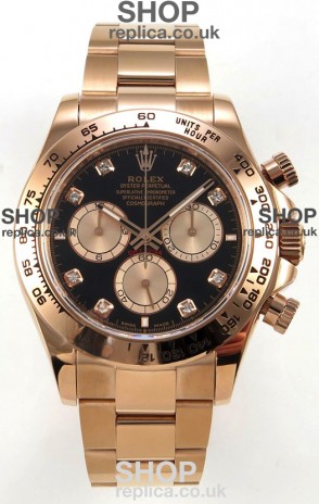 Rolex Daytona 126505 Rose Black Diamonds Dial FREE SPRUNG MVMT Super Clone Watch 
