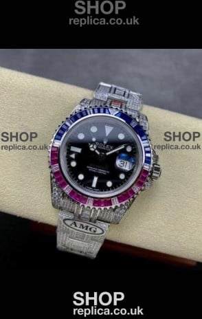 Rolex GMT Masters II Iced Out Super Clone Blue/Red Sapphires Super Clone Watch 
