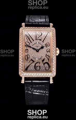 Franck Muller Long Island Color Dreams Pink Gold Swiss Watch in Black Strap