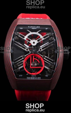 Franck Muller Vanguard Skeleton Tourbillon Red Carbon Swiss Replica Watch