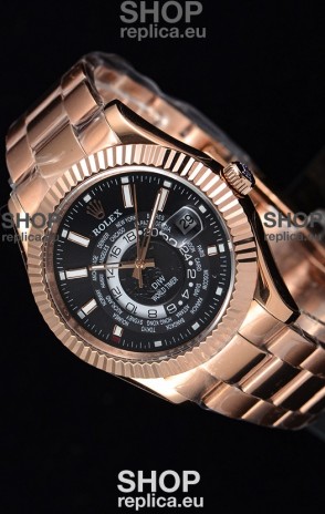 Rolex SkyDweller Swiss Watch in 18K Rose Gold Case - DIW Edition Black Dial 