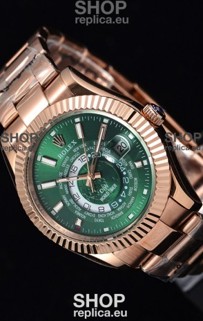 Rolex SkyDweller Swiss Watch in 18K Rose Gold Case - DIW Edition Green Dial 