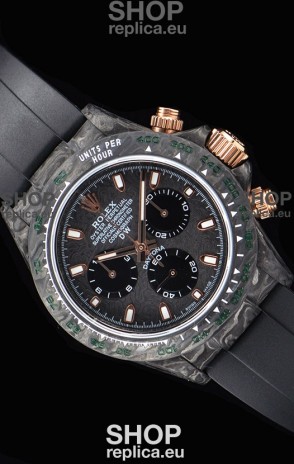 Rolex Daytona DiW Forged Cabon Casing 1:1 Mirror Replica with Black Strap 
