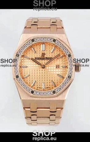 Audemars Piguet Royal Oak 33MM Rose Gold Casing Gold Dial 1:1 Mirror Replica Watch