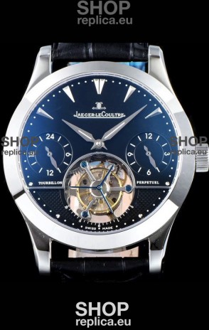 Jaeger LeCoultre Perpetual Tourbillon 904L Steel Case Black Dial Swiss Replica Watch 