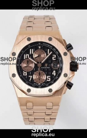 Audemars Piguet Royal Oak Offshore Black Dial Chronograph 1:1 Mirror Replica Watch - Rose Gold 