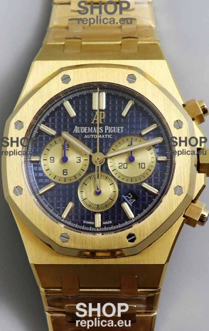 Audemars Piguet Royal Oak Chronograph Yellow Gold Blue Dial Steel Strap Swiss Replica Watch