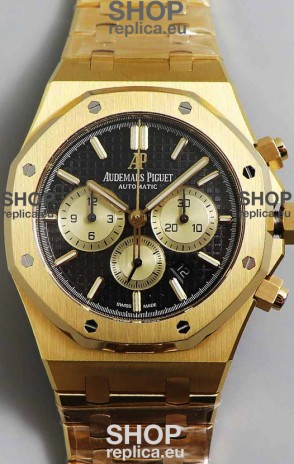 Audemars Piguet Royal Oak Chronograph Yellow Gold Black Dial Steel Strap Swiss Replica Watch
