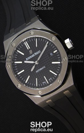 Audemars Piguet Royal Oak 41MM Black Dial Rubber Strap - 1:1 Mirror Ultimate Edition