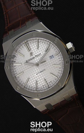 Audemars Piguet Royal Oak 41MM Silver Dial Leather Strap - 1:1 Mirror Ultimate Edition