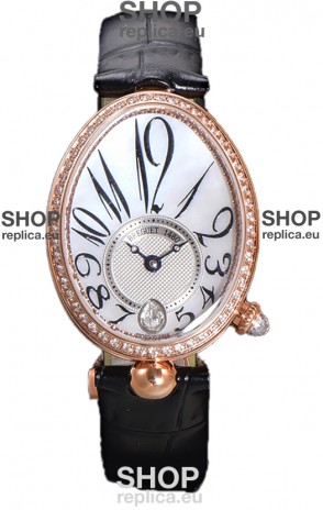 Breguet Reine De Naples Ladies Rose Gold Black Leather Swiss 1:1 Edition Replica Watch