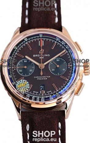 Breitling Premier B01 Chronograph 42 Edition Rose Gold Casing Centenary Brown Dial - 1:1 Mirror Replica Watch