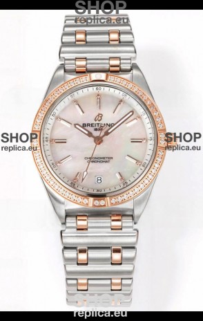 Breitling Chronomat 36MM 2 Tone Rose Gold Casing 1:1 Mirror Replica Watch Pearl Dial